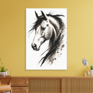 Elegant monochroom Sumi-e paardenportret Canvas Afdruk
