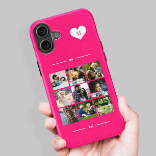 Elegant monogram 9 foto collage hete roze iPhone 16 hoesje