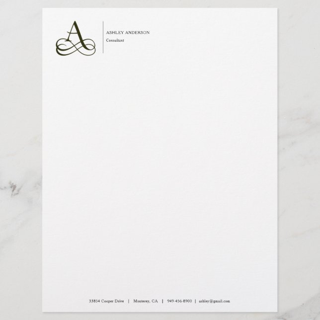 Elegant Monogram "A" Letterhead Briefhoofd (Voorkant)