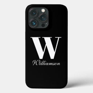 Elegant monogram aangepast script naam zwart wit iPhone 13 pro hoesje