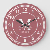 Elegant Monogram Aangepaste Monogrammed Familienaa Grote Klok (Voorkant)