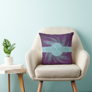 Elegant Monogram Abstract Spiral Paars Blauwgroen Kussen