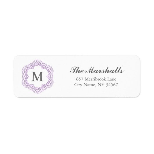 Elegant Monogram Adreslabel / Grijs & Lavendel Etiket (Voorkant)
