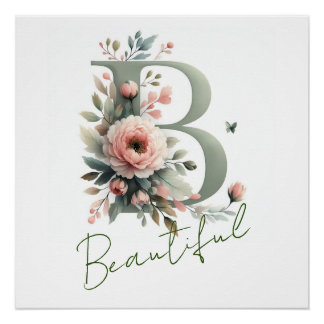 Elegant Monogram B Klassieke Pastel Roze Chique Pi Perfect Poster