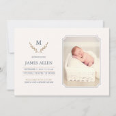 Elegant monogram Baby geboorte Aankondiging (Voorkant)