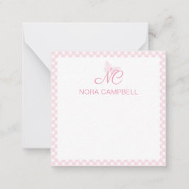 Elegant monogram Baby Pink Gingham gepersonaliseer Notitiekaartje
