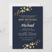 Elégant Monogram Bar Mitzvah Blue Gold Invitation (Dos)