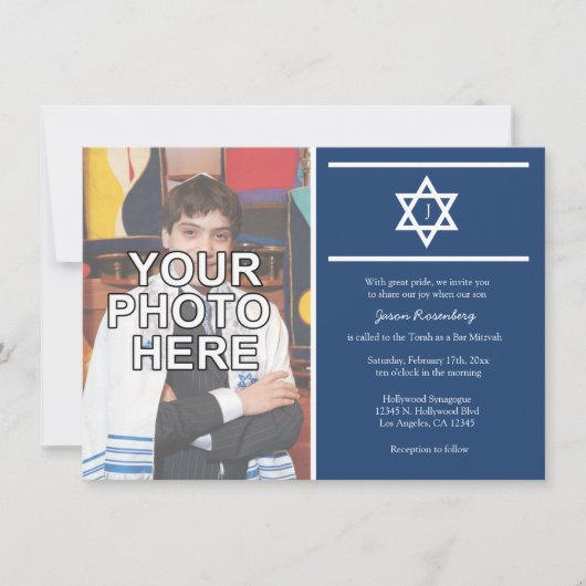 Elegant Monogram Bar Mitzvah met foto Kaart (Voorkant)
