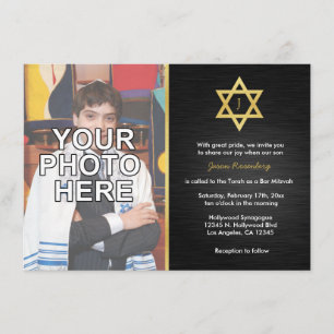 Elegant Monogram Bar Mitzvah met foto Kaart