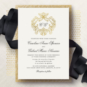 Elegant Monogram Barok Wapenschild Bruiloft Folie Uitnodiging