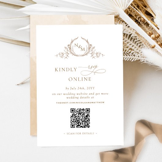 Elegant Monogram Beige Cream RSVP Online QR Code Informatiekaartje