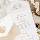 Elegant Monogram, Beige Cream Waterverf Wedding A All In One Uitnodiging