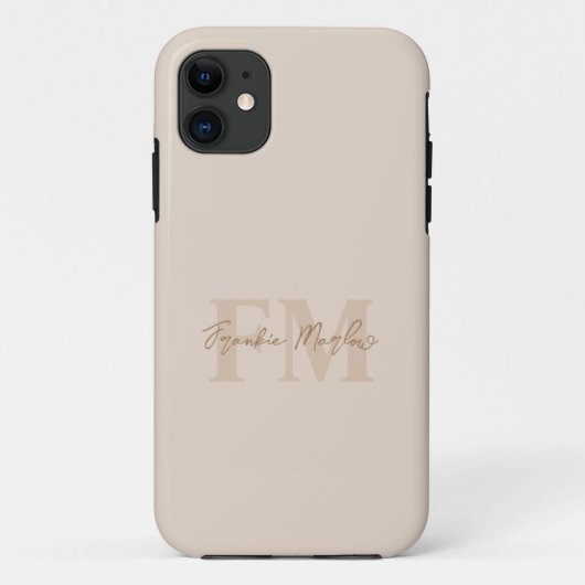 Elegant Monogram Beige Gold Script Name Case-Mate iPhone Case (Achterkant)