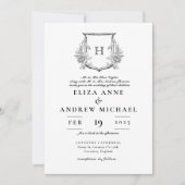 Elegant Monogram Black and White Wedding Kaart (Voorkant)