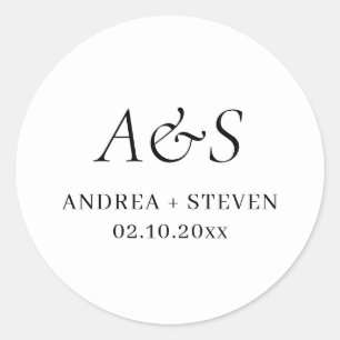Elegant Monogram Black and White Wedding Ronde Sticker