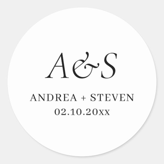 Elegant Monogram Black and White Wedding Ronde Sticker (Voorkant)