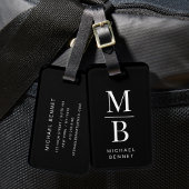 Elegant Monogram Black Bagagelabel