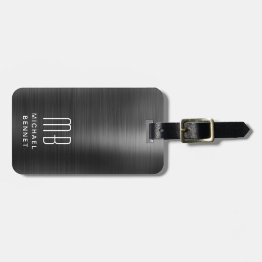 Elegant Monogram Black Bagagelabel (Voorkant horizontaal)