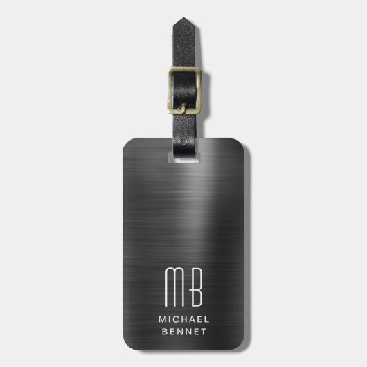 Elegant Monogram Black Bagagelabel (Voorkant verticaal)