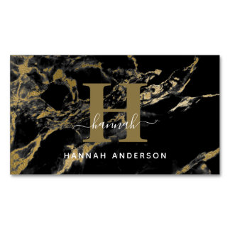 Elegant Monogram Black en Gold  Magnetisch Visitekaartje