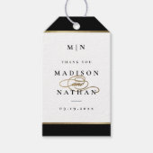 Elegant Monogram Black en Gold Wedding Cadeaulabel (Voorkant)