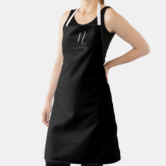 Elegant Monogram Black en White Apron Schort (Insitu)