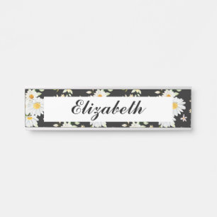 Elegant Monogram Black en White Daisy Pattern Deurbordje