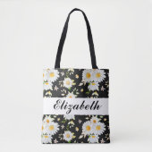 Elegant Monogram Black en White Daisy Pattern Draagtas (Voorkant)