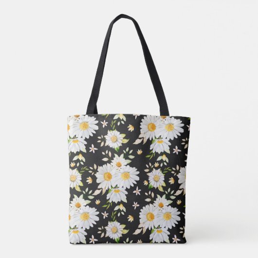 Elegant Monogram Black en White Daisy Pattern Draagtas (Achterkant)