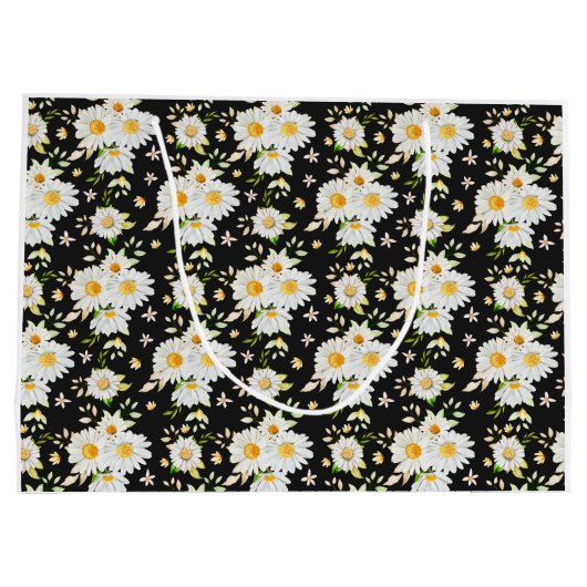 Elegant Monogram Black en White Daisy Pattern Groot Cadeauzakje (Achterkant)
