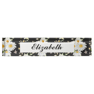 Elegant Monogram Black en White Daisy Pattern Naambordje