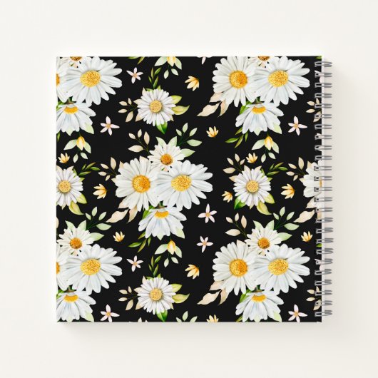 Elegant Monogram Black en White Daisy Pattern Notitieboek (Achterkant)