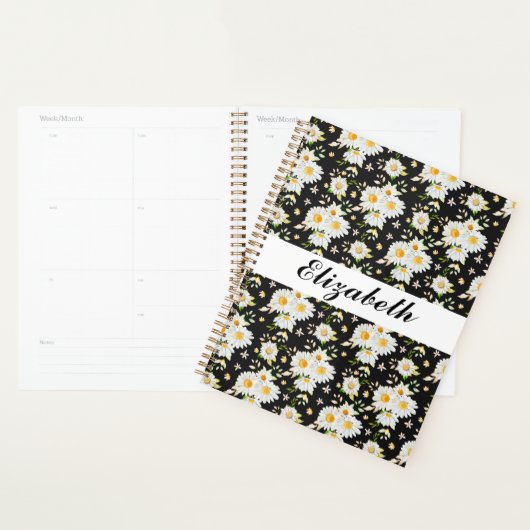 Elegant Monogram Black en White Daisy Pattern Planner (Display)