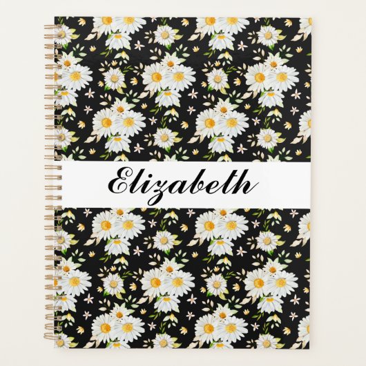 Elegant Monogram Black en White Daisy Pattern Planner (Voorkant)