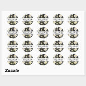 Elegant Monogram Black en White Daisy Pattern Ronde Sticker (Vel)
