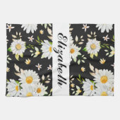 Elegant Monogram Black en White Daisy Pattern Theedoek (Horizontaal)
