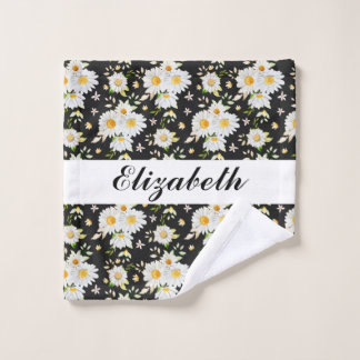 Elegant Monogram Black en White Daisy Pattern Washandje