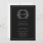 Elegant Monogram Black en White Formal Wedding Kaart (Voorkant)
