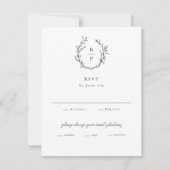 Elegant Monogram Black en White Formal Wedding RSVP Kaartje (Voorkant)