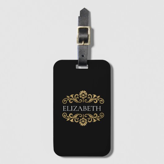 Elegant Monogram Black Gold Bagagelabel (Voorkant (verticaal))