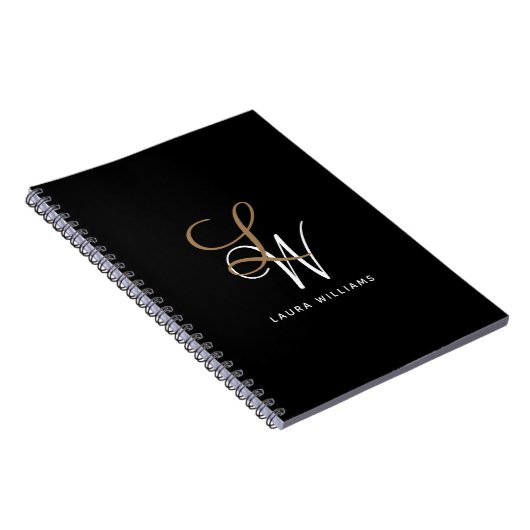Élégant Monogram Black Gold Carnet Script (Côté Droit)