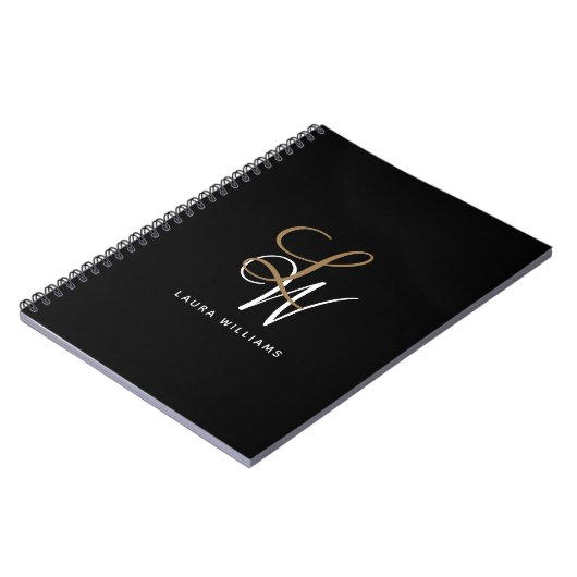 Élégant Monogram Black Gold Carnet Script (Côté gauche)
