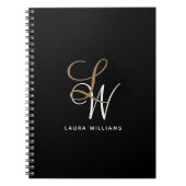 Élégant Monogram Black Gold Carnet Script (Devant)