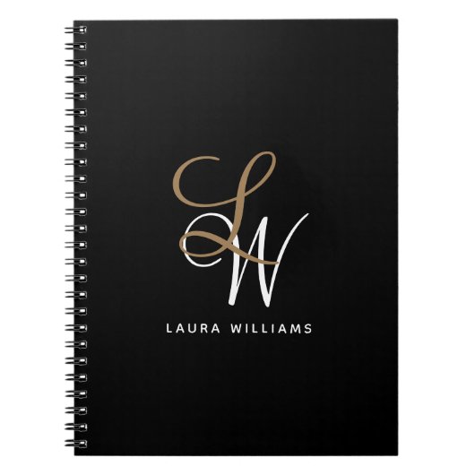 Élégant Monogram Black Gold Carnet Script (Devant)