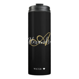 Elegant Monogram Black Gold Chic Script Name Thera Thermosbeker