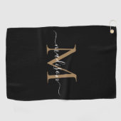 Elegant Monogram Black Gold Girly Script Name Golfhanddoek (Horizontaal)