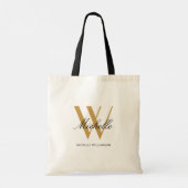 Elegant Monogram Black Gold Initiaal Name Script Tote Bag (Achterkant)