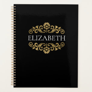 Elegant Monogram Black Gold Kantoor School Planner