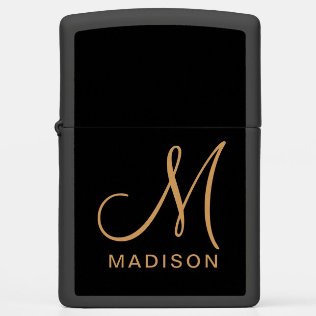 Elegant Monogram Black Gold Name (Voorkant)