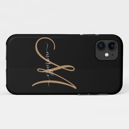 Elegant Monogram Black Gold Name Case-Mate iPhone Case (Achterkant (horizontaal))